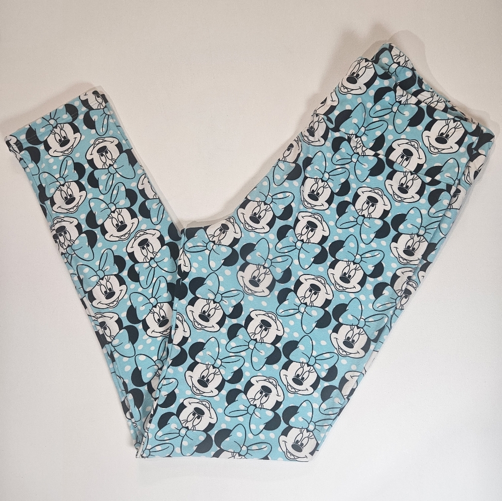 LuLaRoe Leggings Womens 30TC Teal Black‎ Minnie Mouse Disney Print Buttery Soft